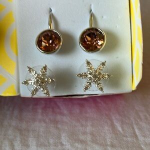 Origami Owl: 2016 Pink Drop Earrings & Snowflake Earrings- Silver Tone- set of 2